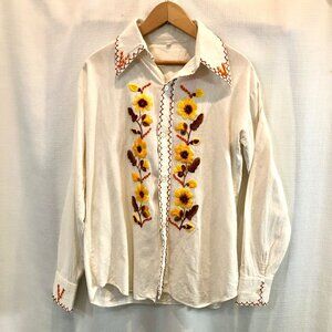 Vintage 1970s Boy's Embroidered Shirt Made in Mexico